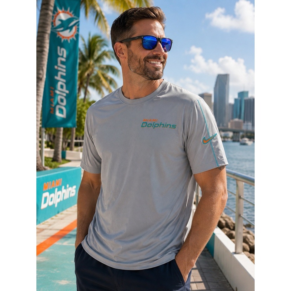 Nike Miami Dolphins Shirt Mens 3XL Gray Dri-FIT NFL Football Performance Tee NEW